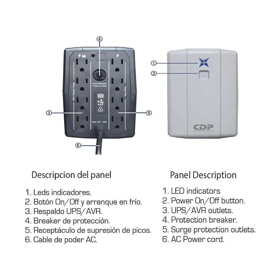 UPS CDP R-UPR508 500VA 250 WATTS 8 TOMAS