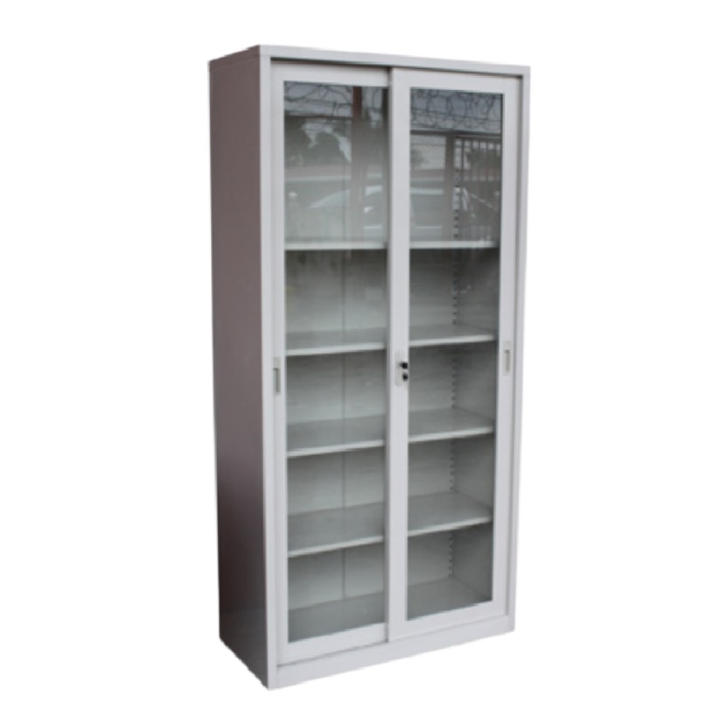 ARMARIO DORS C-19 2 PUERTAS DE VIDRIO METALICO 180CM*88CM*40CM 5 ANAQUELES C/LLAVE NEGRO/BEIGE