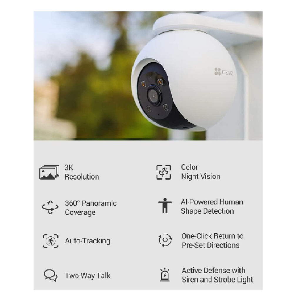 CAMARA IP EZVIZ H8C PRO 3K IR30M WIFI AUDIO DOMO PTZ INTERPERIE SIRENA