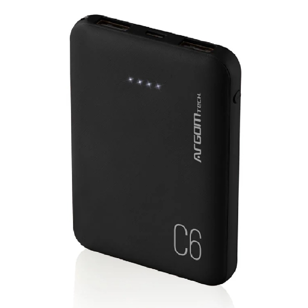 POWERBANK ARGOM ARG-PB-1136BK C6 6000MHA 5V 2.1A 2*USB-A NEGRA