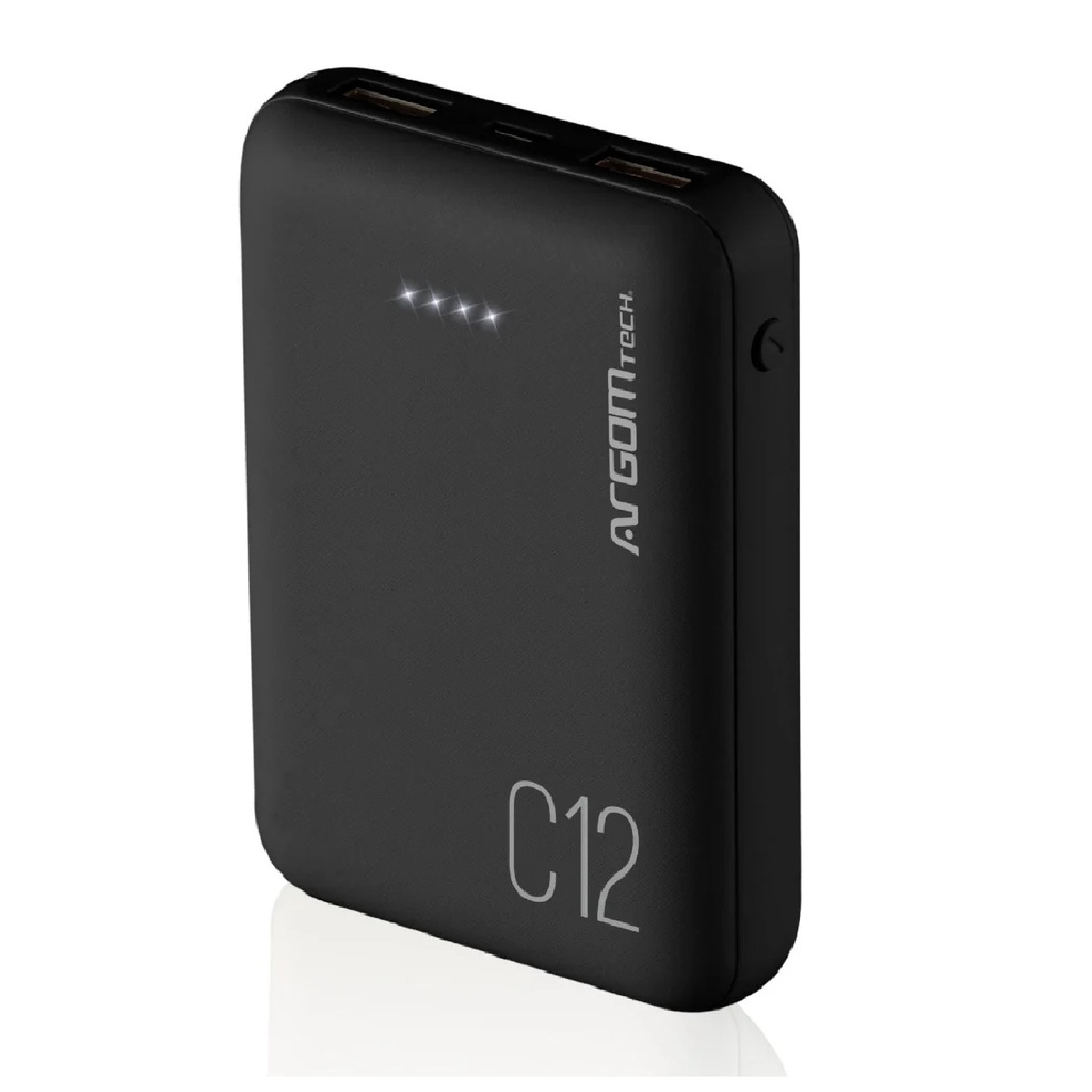 POWERBANK ARGOM ARG-PB-1138BK C12 12000MHA 5V 2.1A 2*USB-A NEGRA