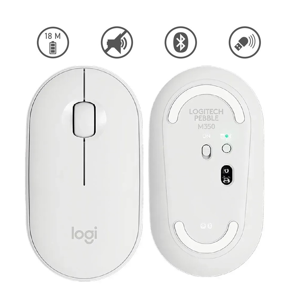 MOUSE LOGITECH M350 PEBBLE BLUETOOTH 3 BOTONES 1000DPI BLANCO