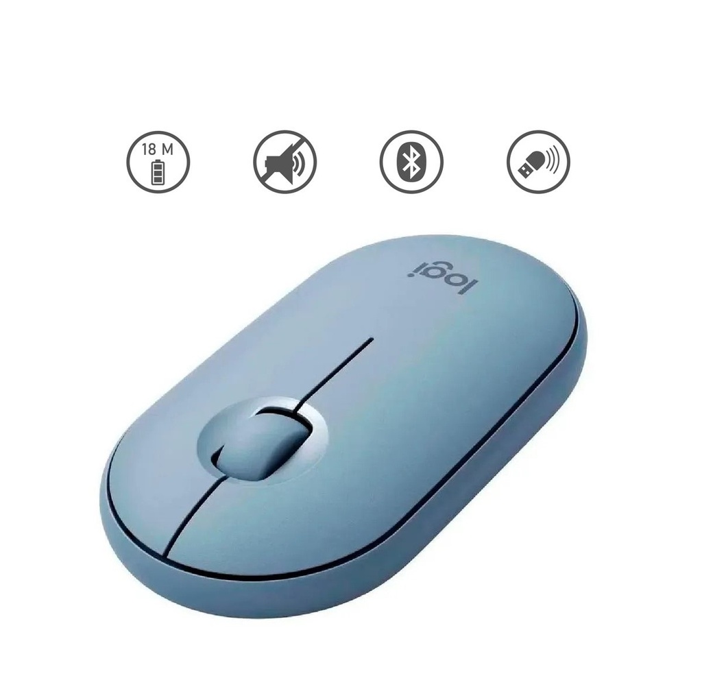 MOUSE LOGITECH M350 PEBBLE BLUETOOTH 3 BOTONES 1000DPI CELESTE