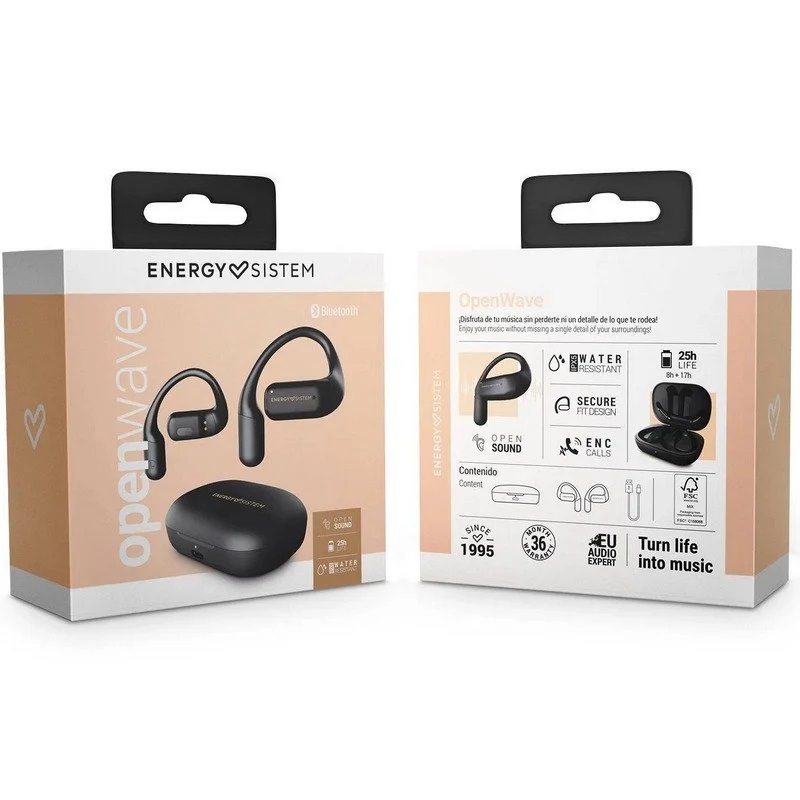 AUDIFONOS INALAMBRICOS ENERGY SISTEM OPENWAVE BLUETOOTH NEGRO CONTRA AGUA/POLVO