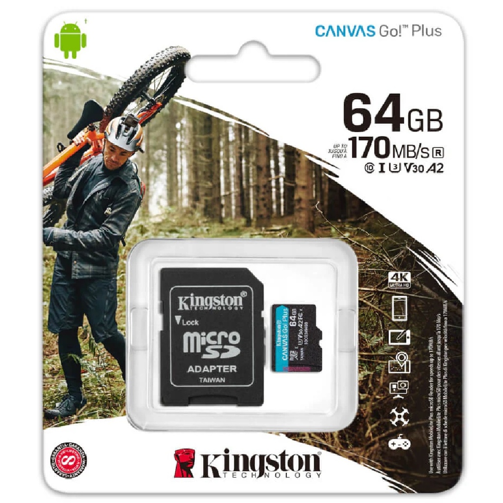 MEMORIA MICROSD KINGSTON CANVAS GO PLUS 64GB U3 A2 170MB/S