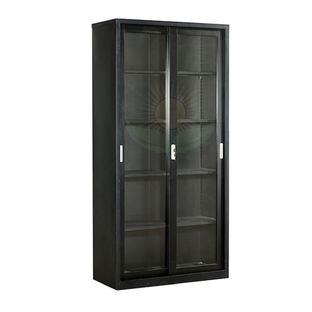 ARMARIO DORS C-19 2 PUERTAS DE VIDRIO METALICO 180CM*88CM*40CM 5 ANAQUELES C/LLAVE NEGRO/BEIGE