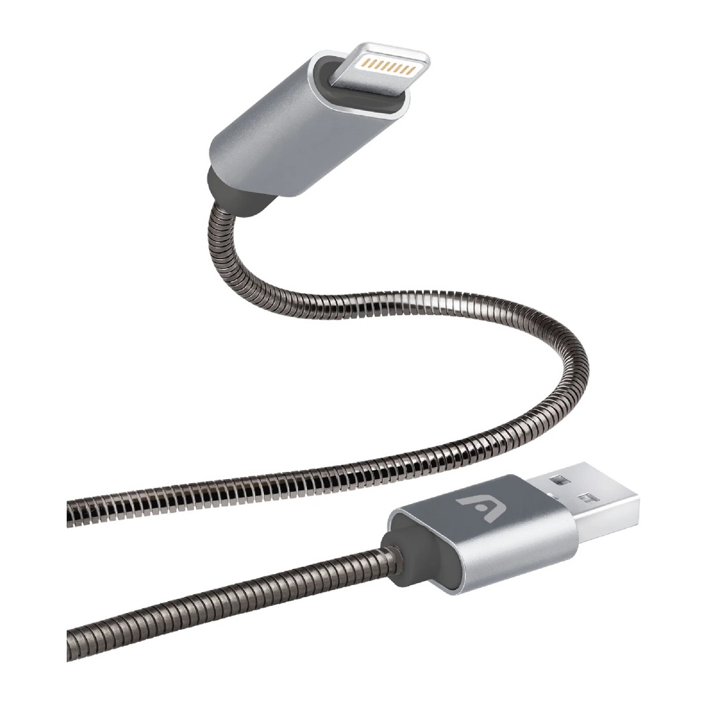 CABLE ARGOM ARG-CB-0027GR 1*LIGHTNING A 1*USB-A 1M FORRO DE METAL GRIS