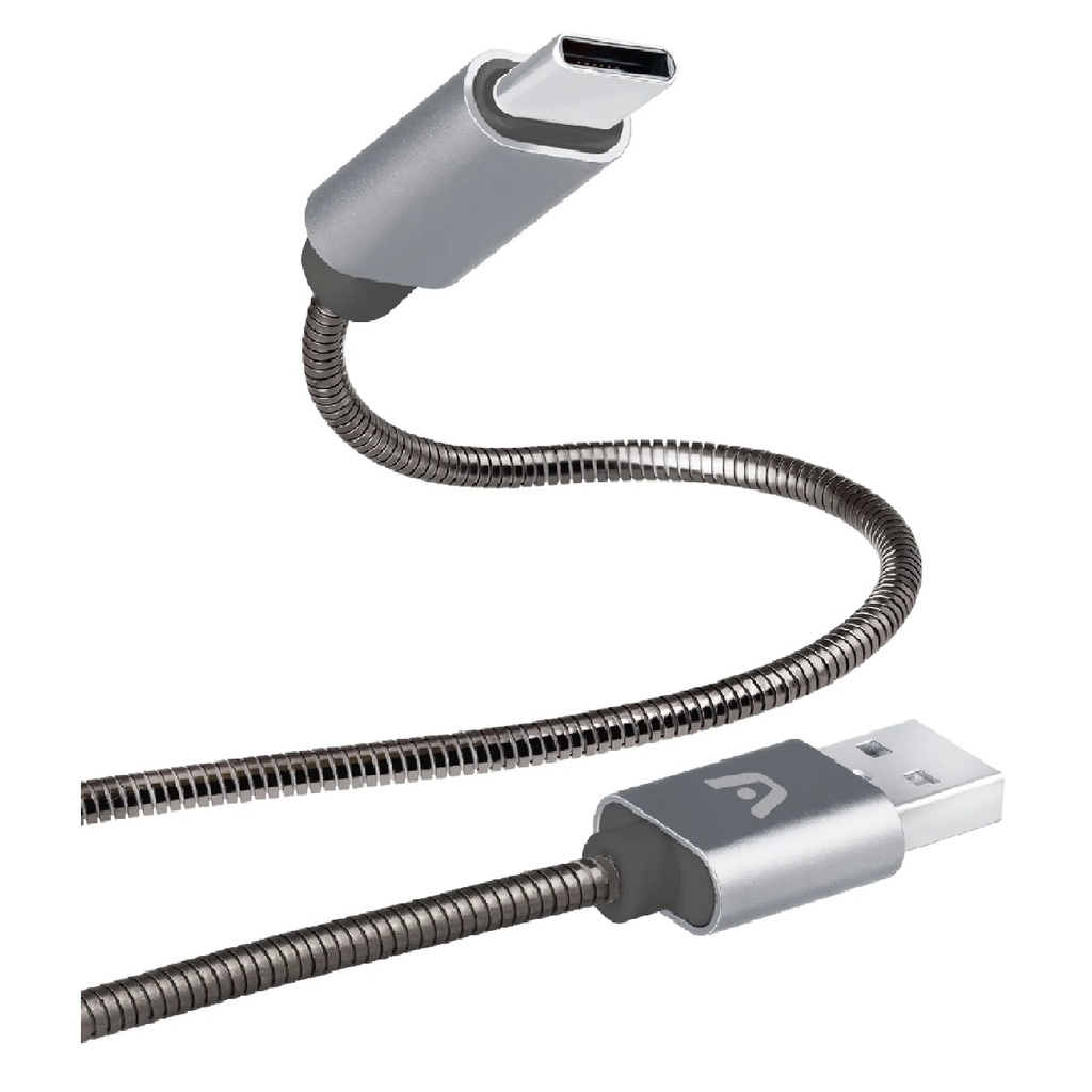 CABLE ARGOM ARG-CB-0028GR 1*USB-C A 1*USB-A 1M FORRO DE METAL GRIS