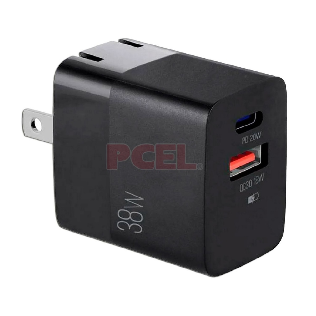 CARGADOR ARGOM ARG-AC-0122BK 1*USB-C 20W 1*USB-A 18W CARGA RAPIDA NEGRO