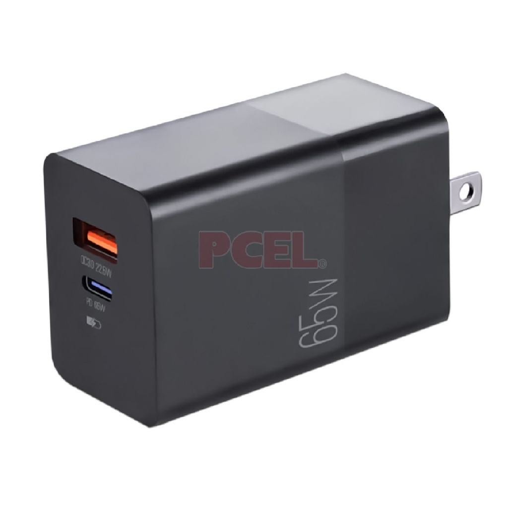 CARGADOR ARGOM ARG-AC-0125BK 5V-20V 1*USB-C 65W 1*USB-A 22.5W CARGA RAPIDA NEGRO