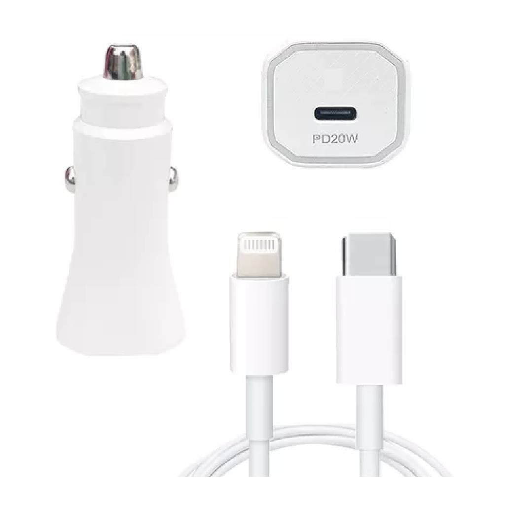 CARGADOR CARRO+CABLE GENERICO IPHONE USB-C A LIGHTNING MU7V2ZM/A 20W