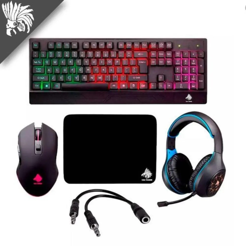 COMBO MOUSE+TECLADO+HEADSET EAGLE WARRIOR RHINO MOUSEPAD