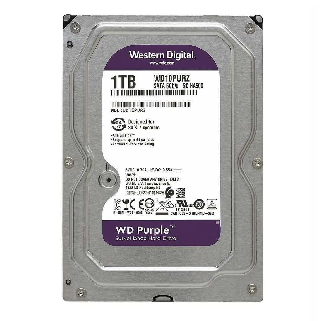 DISCO DURO 3.5" WD PURPLE 1TB CCTV 5400RPM