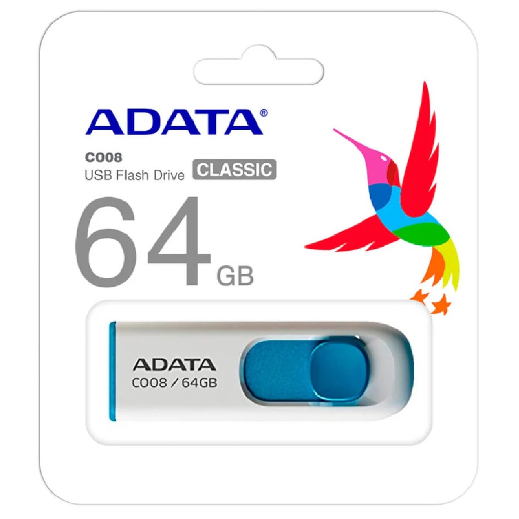 MEMORIA USB ADATA AC008 64GB USB-A 2.0 BLANCO-AZUL