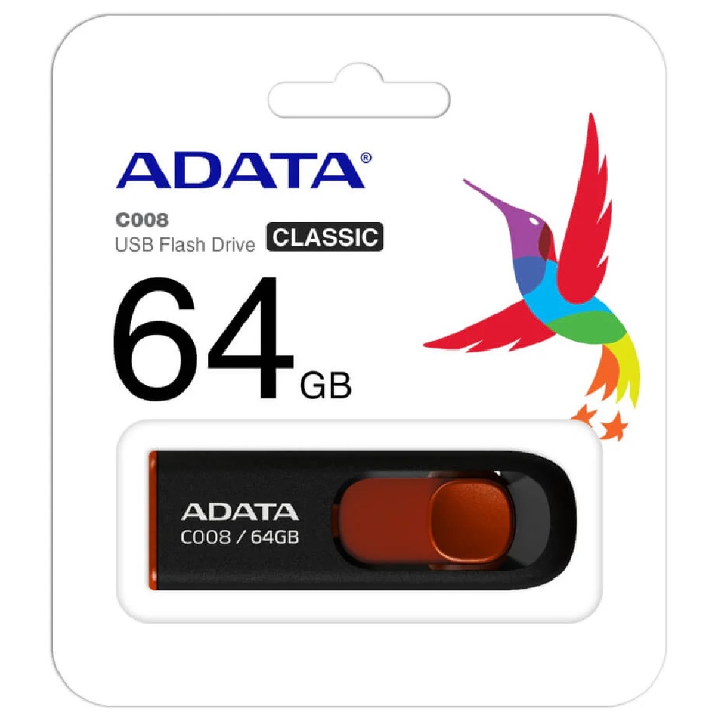 MEMORIA USB ADATA AC008 64GB USB-A 2.0 NEGRO-ROJO