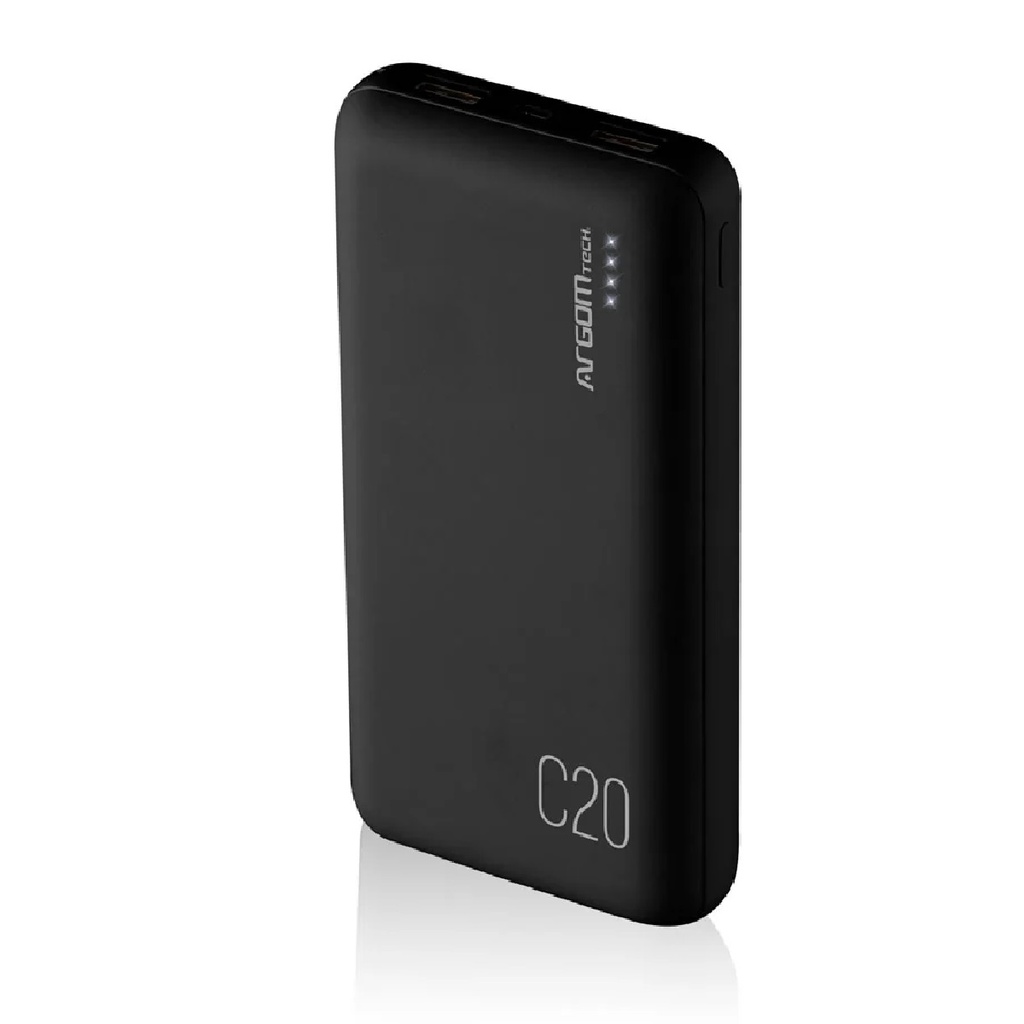 POWERBANK ARGOM ARG-PB-1145BK C20 20000MHA 5V 2.1A 2*USB-A NEGRA