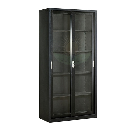 [C-19] ARMARIO DORS C-19 2 PUERTAS DE VIDRIO METALICO 180CM*88CM*40CM 5 ANAQUELES C/LLAVE NEGRO/BEIGE