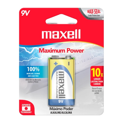 [9V-1BP] BATERIA CUADRADA MAXELL 9V ALCALINA