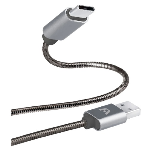 [ARG-CB-0028GR] CABLE ARGOM ARG-CB-0028GR 1*USB-C A 1*USB-A 1M FORRO DE METAL GRIS