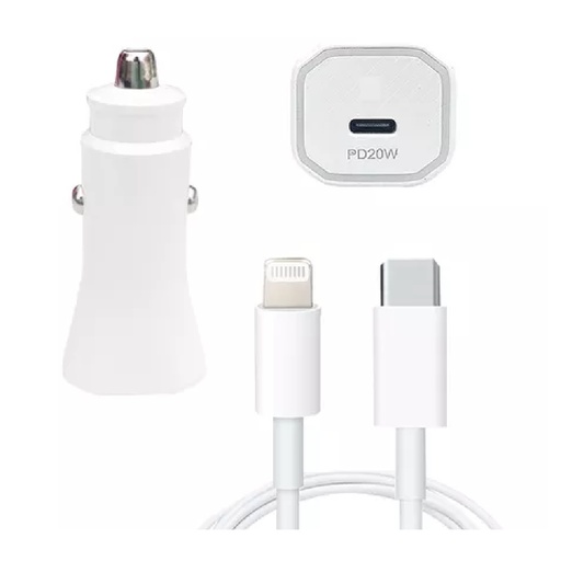 [MU7V2ZM/A] CARGADOR CARRO+CABLE GENERICO IPHONE USB-C A LIGHTNING MU7V2ZM/A 20W