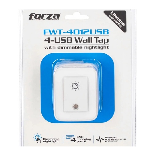 [FWT-4012USB] CARGADOR FORZA FWT-4012USB 24W 4*USB-A LUZ NOCTURNA AJUSTABLE